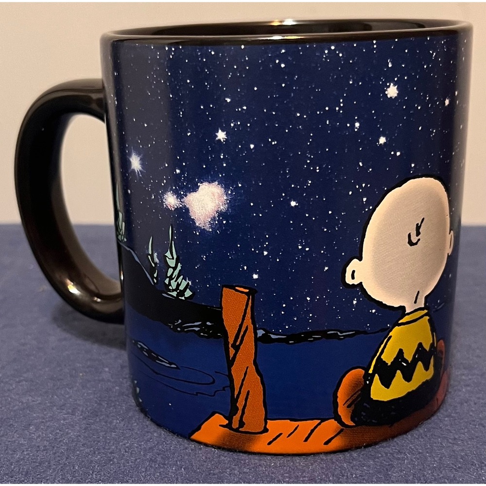 Peanuts Charlie Brown Snoopy Starry Night Ceramic Mug Bioworld Blue Black 2023